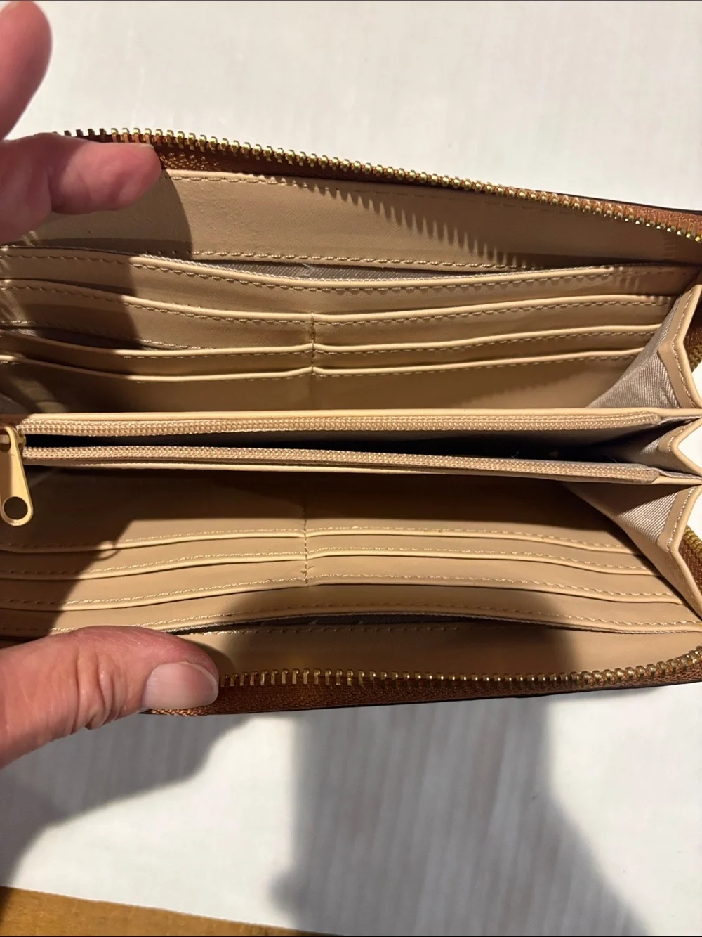 Nine West Tan and Cream Zip Wallet with Gold Logo